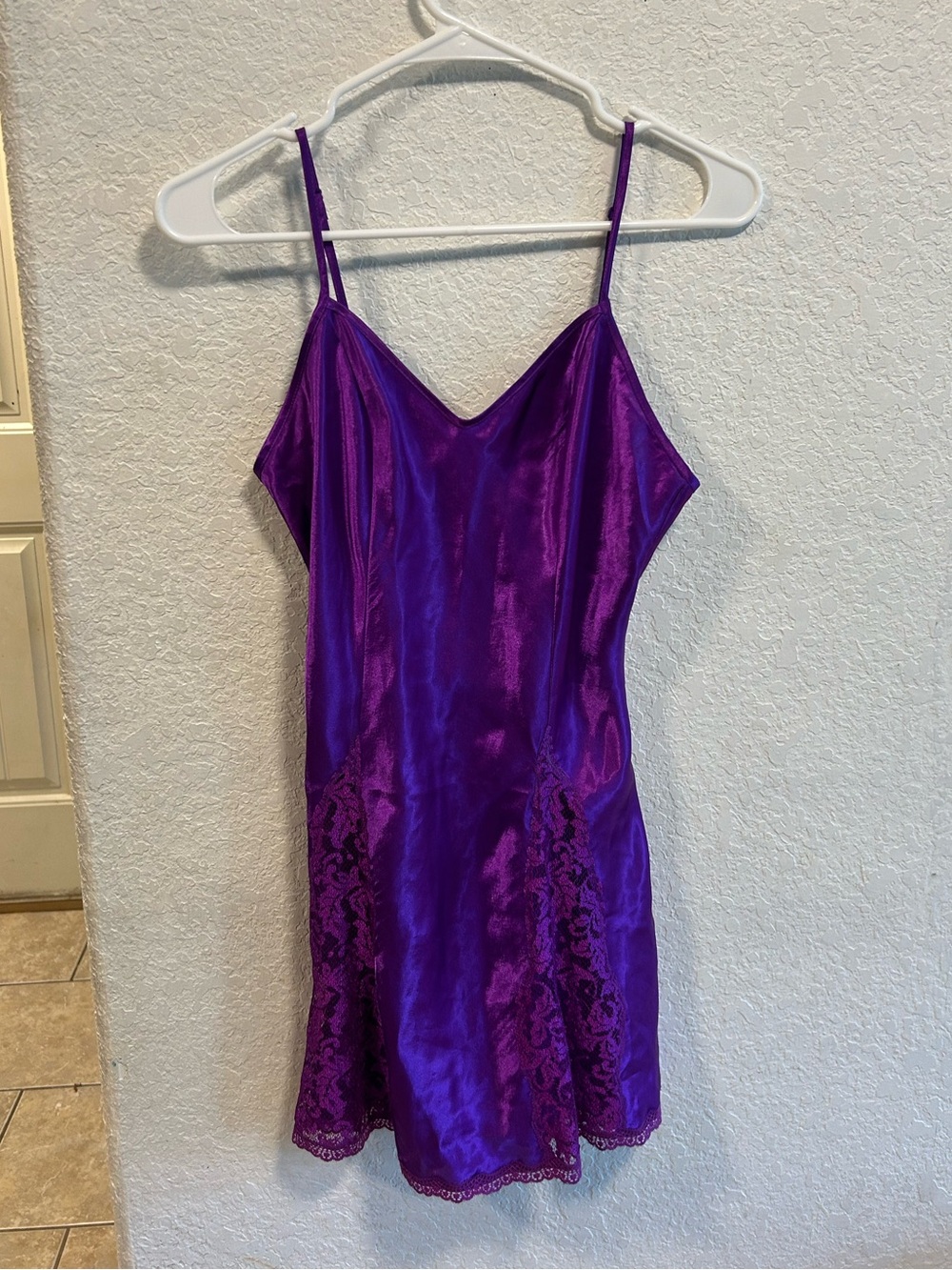 Vintage Victoria's Secret Purple Satin Lace Slip Chemise Gold Label